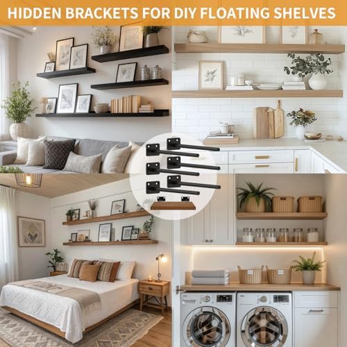 floating shelf brackets, 10 inch hidden shelf brackets on a desk or shelf