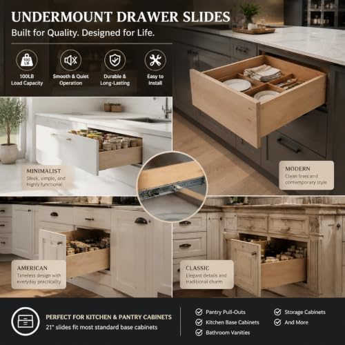 6 pairs 21 inch undermount soft close drawer, front angle view
