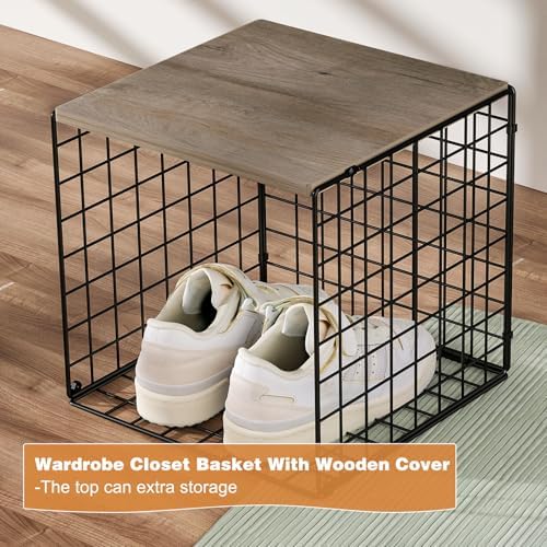 stackable closet organizers and storage, shelves with wood, side view