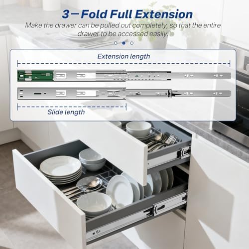 6 pairs 22 inch soft close drawer slides, close-up detail