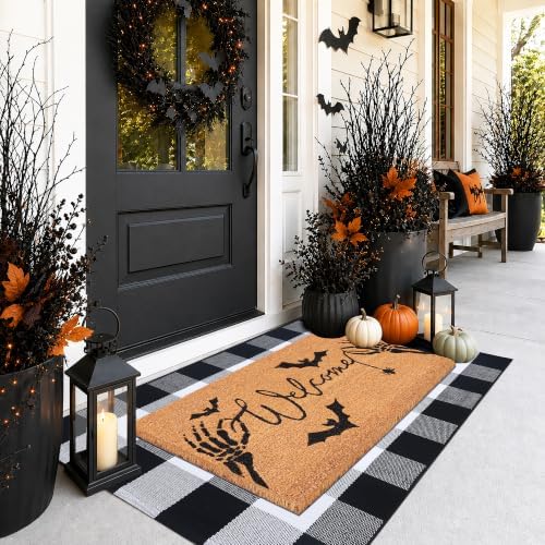 Halloween Welcome Door Mat Combo Set, Skeletal Hand Coco Coir Doormat -28&quo...