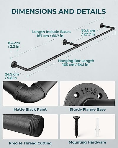 oropy 65.7" heavy duty industrial pipe clothes rack, close-up detail