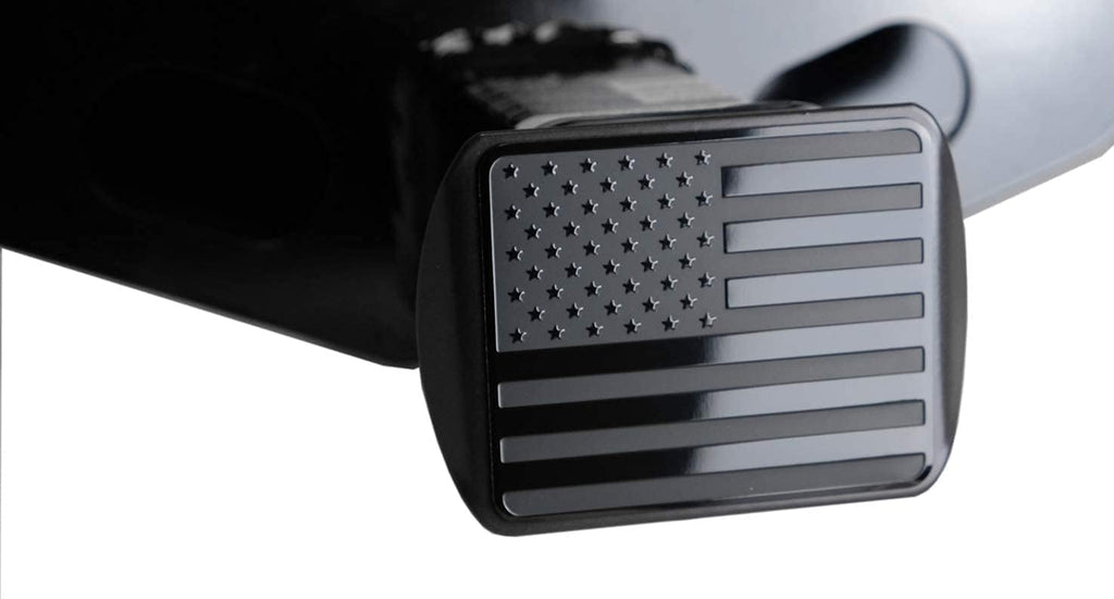 USA Stainless Steel Flag Emblem Metal Hitch Cover – Black, Includes Anti-Rattle Stainless Steel Pin Bolt, Fits 2" Receivers