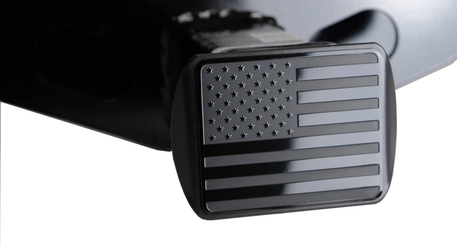USA Stainless Steel Flag Emblem Metal Hitch Cover – Black, Includes Anti-Rattle Stainless Steel Pin Bolt, Fits 2" Receivers