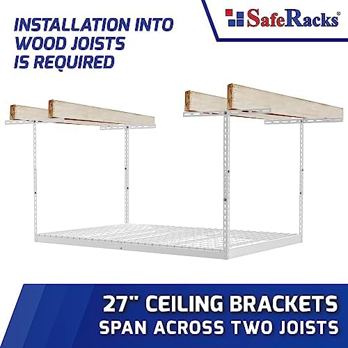 saferacks 3x6 overhead garage storage rack, white, 12"-21", package contents