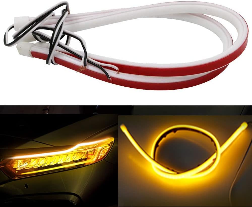 YSY 2Pcs DRL LED Strip Tube Flexible Waterproof Daytime Running Light For Car Headlight LED Strip,Running Light,Neon Lights,Turn Signal Light (30cm(11inch), YELLOW)