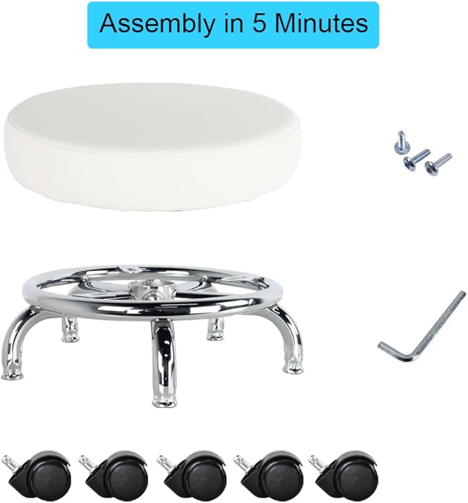 Modern Roller Seat PU Leather Low Round Rolling Stool 360 Swivel Small Stool - Image 7