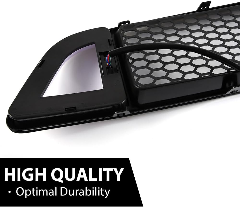 PIT66 Upper Grille with DRL LED Lights Fit 2013-2014 Ford Mustang | DRL Accent Vent Lights Not Fit Except Shelby Models, Honeycomb Mesh Design, Direct Replacement, DR3Z8200AB, FO1200590
