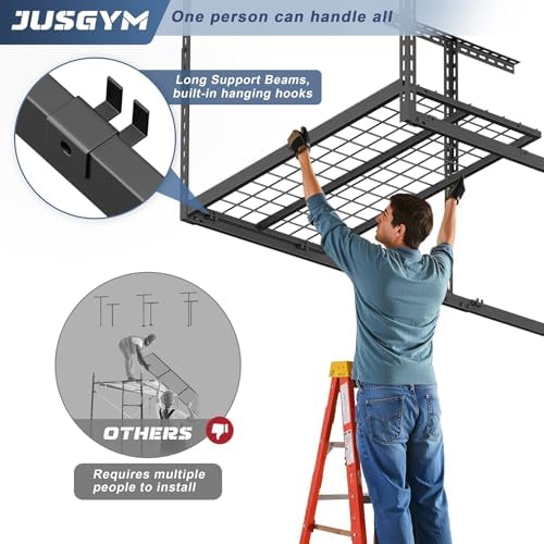3x6ft overhead garage storage rack 450lbs capacity, 26"-40", side view