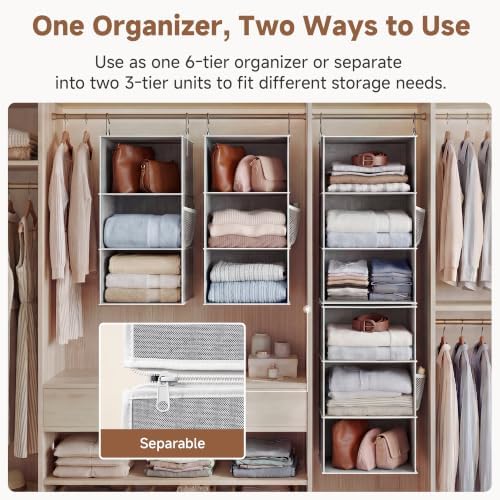 storageworks hanging closet organizer, 6-shelf with 2-in-1 design, close-up detail