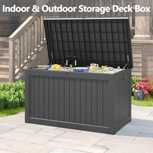 300 gal deck box,outdoor storage box waterproof lockable,gas on a desk or shelf