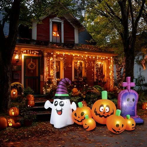 3.7Ft Halloween Inflatable Tombstones Haunted House Prop LED Lights for Hallo...