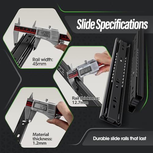 5 pairs full extension drawer slides 10 inch, side view