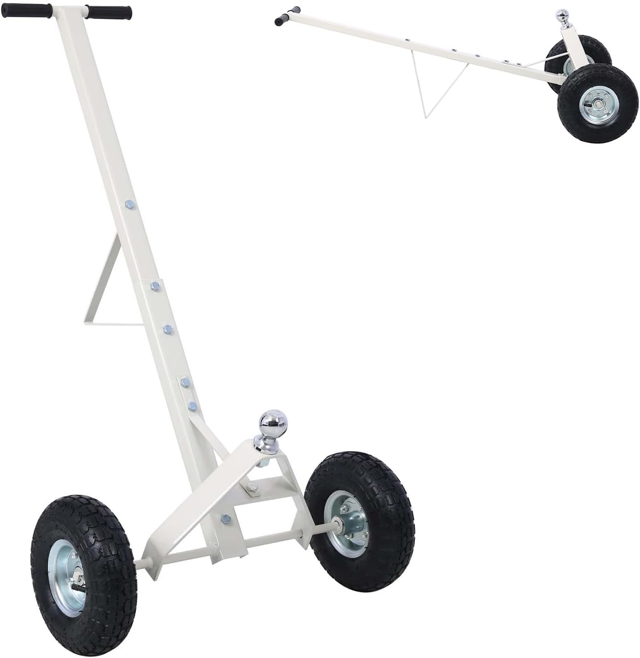 Trailer Dolly, 600LBS Capacity, 1-7/8” Hitch Ball with 10” Pneumatic Tires, Trailer Mover Dolly for Boat Watercraft Jet Ski Moving, Black Powder Coated Steel (Gray)
