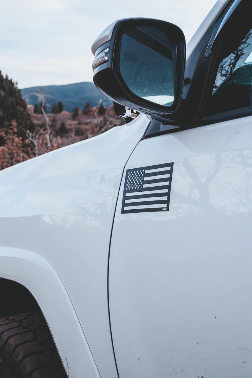 TACTILIAN Black American Flag Magnetic Decals - Made in USA Flag Magnets with White Star for Trucks Bike - Tactical Car Decal Magnets Bumber Stickers, Patriotic Fridge Magnets