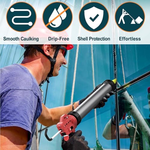 20 oz sausage caulk gun, one-touch drip-free | on a desk or shelf