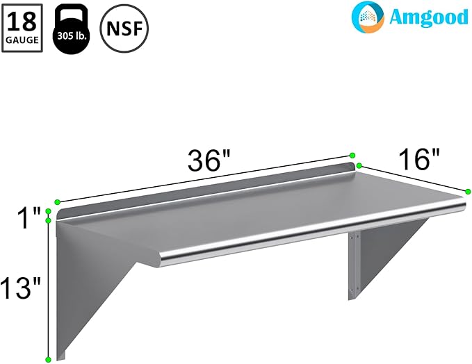 AmGood 36" Long X 16" Deep Stainless Steel Wall Shelf | NSF Certified | - Image 3