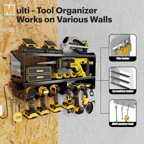 spampur power tool organizer wall mount with charging, side view