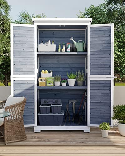 gizoon outdoor storage cabinet with 3 shelves, double shown in use