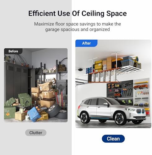 fleximounts 4x8 overhead garage ceiling storage rack with on a desk or shelf
