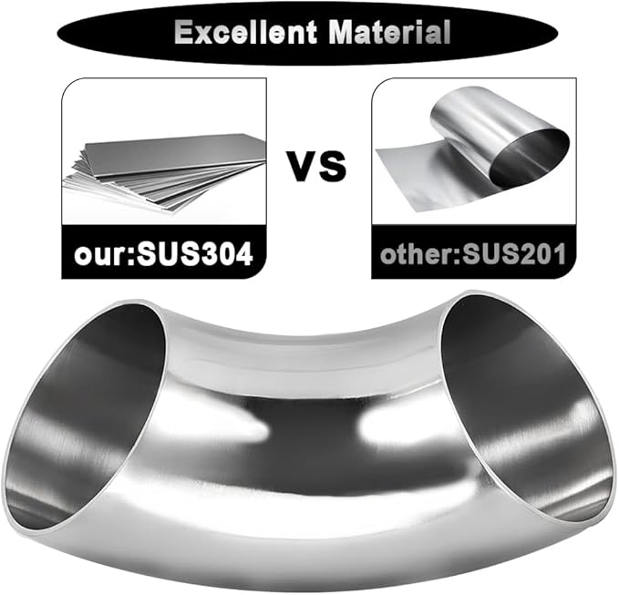 Cotonake OD 3.5 Inch 90 Degree SS304 Stainless Steel Bend Tube Exhaust Elbow - Image 4
