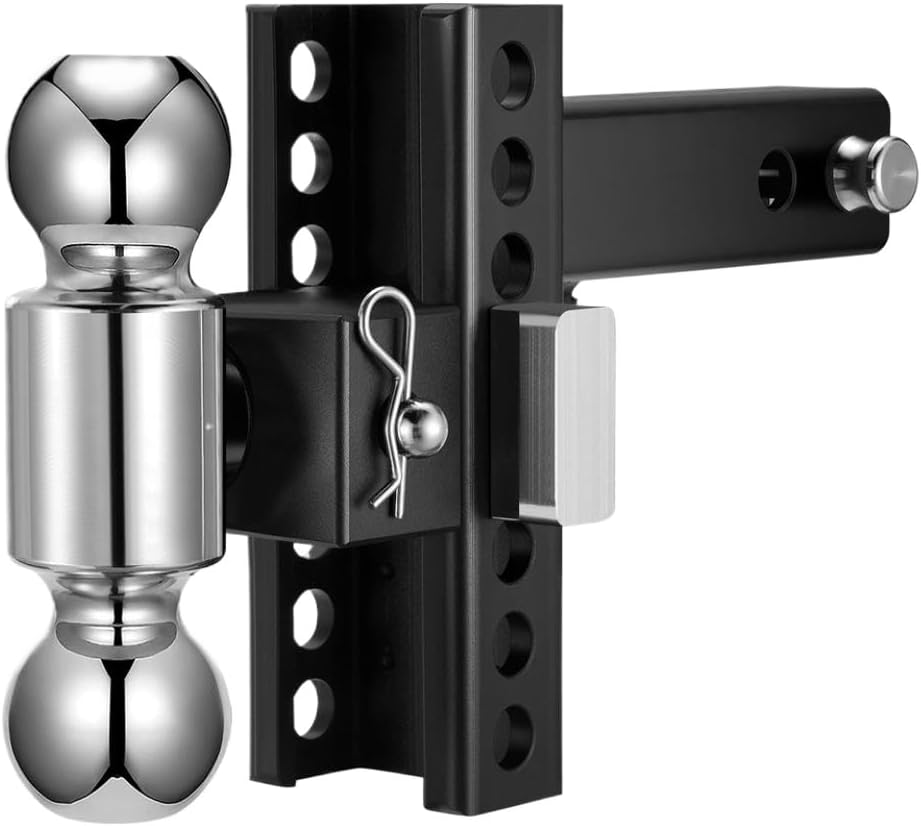 Adjustable Trailer Hitch 12500 LBS GTW Fits 2 Inch Receiver 6 Inch Drop Rise Aluminum Ball Hitch with Two Anti Theft Lock