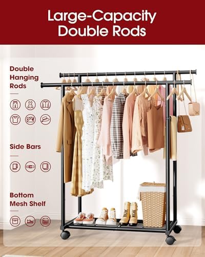 sakugi double rods clothes rack - metal clothing, close-up detail