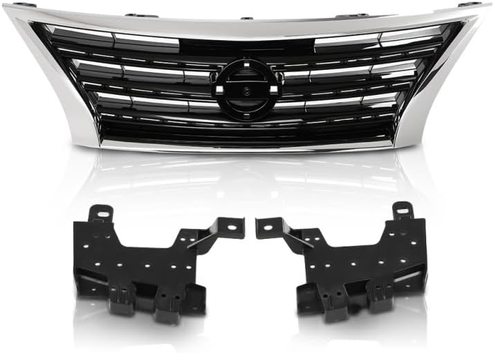 G-PLUS Front Bumper Upper Grille w/Insert | Compatible with Nissan Sentra SR 2013-2015 Chrome Shell Grill Inserts 623103RM0A NI1200253