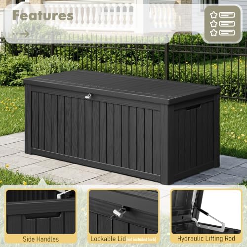 kamaboko 230 gallon outdoor storage box waterproof deck showing dimensions