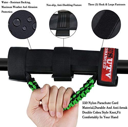 Roll Bar Grab Handles Grips Triple Straps for UTV ATV Polaris Ranger RZR XP900 1000 Honda Pioneer Talon Kawasaki Wildcat Yamaha YXZ Can 1.75 to 2 Inch 2PCS Green