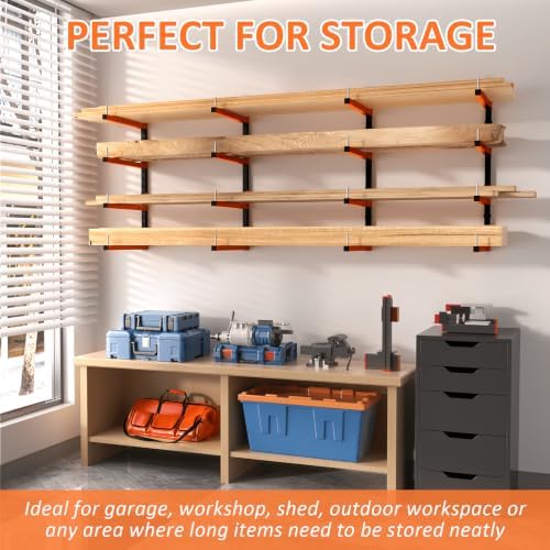 lumber storage rack, wall mount removable & adjustable, close-up detail