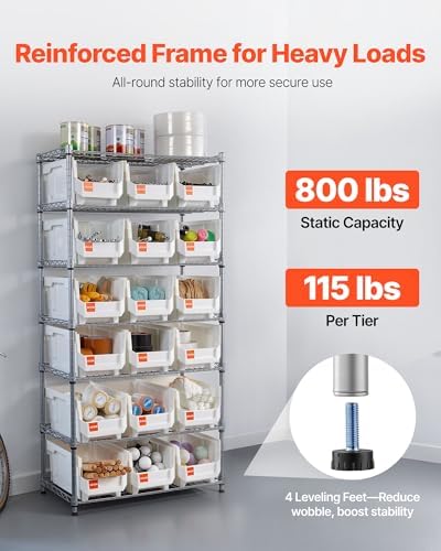 vevor 7-tier rolling bin storage rack, 18 organizer showing dimensions