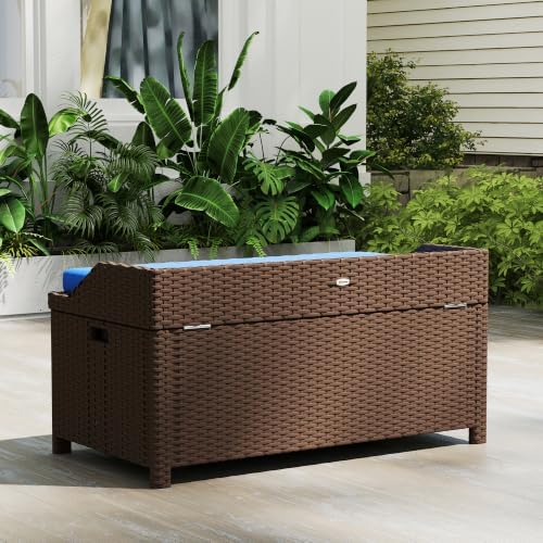 outsunny 34 gallon outdoor wicker storage bench deck, view 9