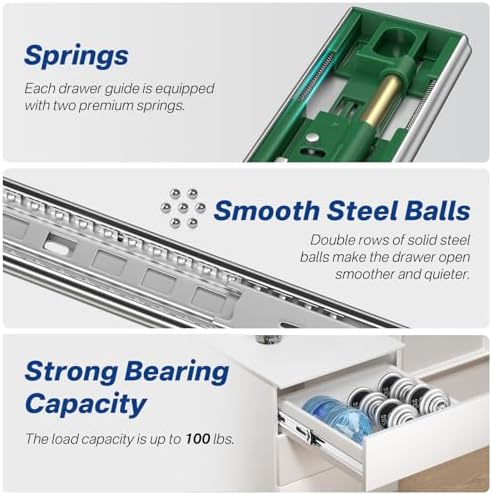 6 pairs 22 inch soft close drawer slides, front angle view