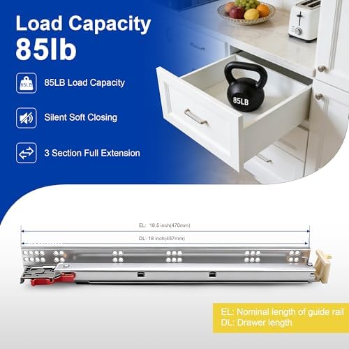 10 pairs 18" undermount soft close drawer slides shown in use