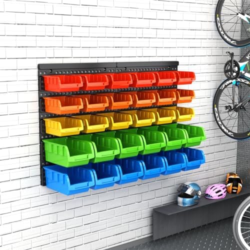30-bin wall mounted storage bins kit, tool organizer showing dimensions