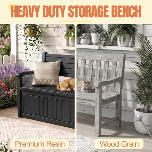 storage bench outdoor deck box, 120 gallon lockable, side view