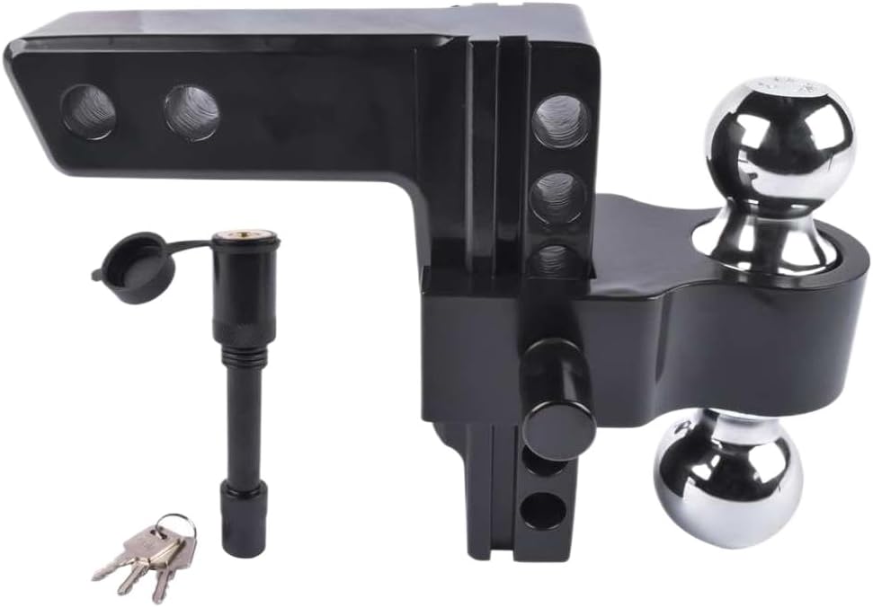 Black Adjustable Trailer Hitch Compatible with 2 Inch Receiver 6 Inch Drop Rise Aluminum Drop Hitch 12500 LBS for Heavy Trucks