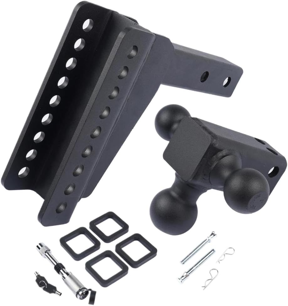 Black Tri-Ball Trailer Hitch Fits 2 Inch Receiver 8 Inch Drop and Rise 18500 LBS