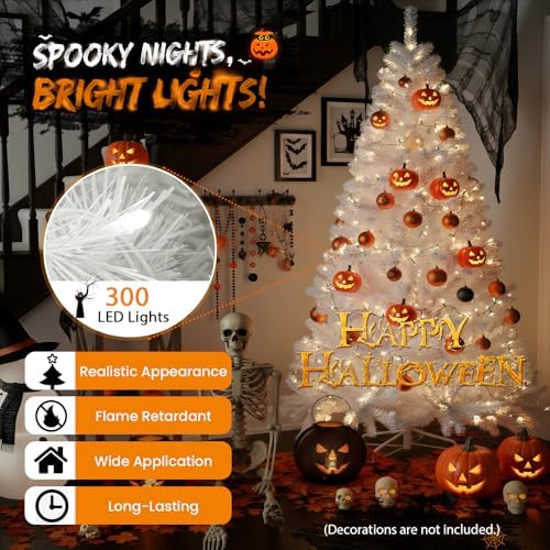 Prelit White Christmas Tree 6ft - White Halloween Tree with 300 LED Lights, 7...