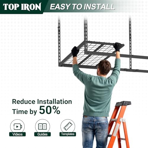 3x6 ft overhead garage storage rack,450lbs weight capacity, side view