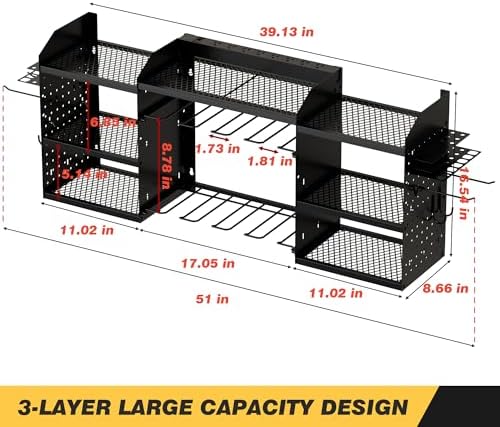 power tool organizer wall mount with charging station showing dimensions