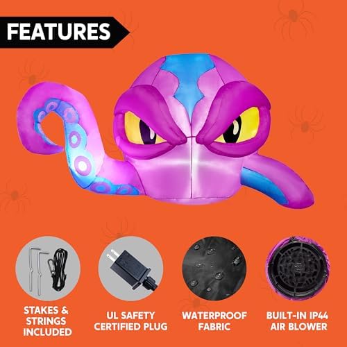 Joiedomi 4 FT Tall Halloween Inflatable Purple Octopus Head with Tentacles Br...