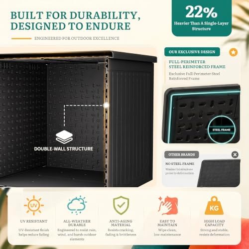 yitahome xxl 230 gallon extra large outdoor deck showing dimensions