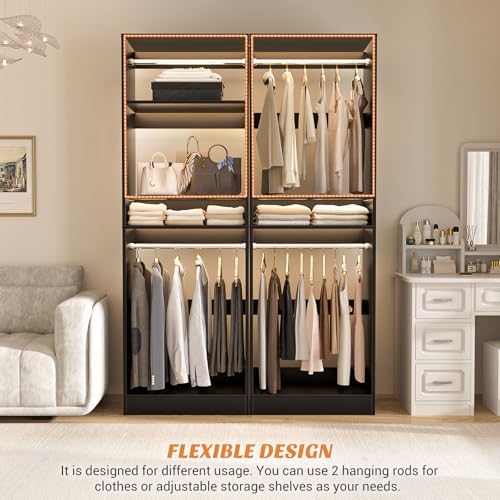 unikito 25" closet organizer system with hanging rods shown in use