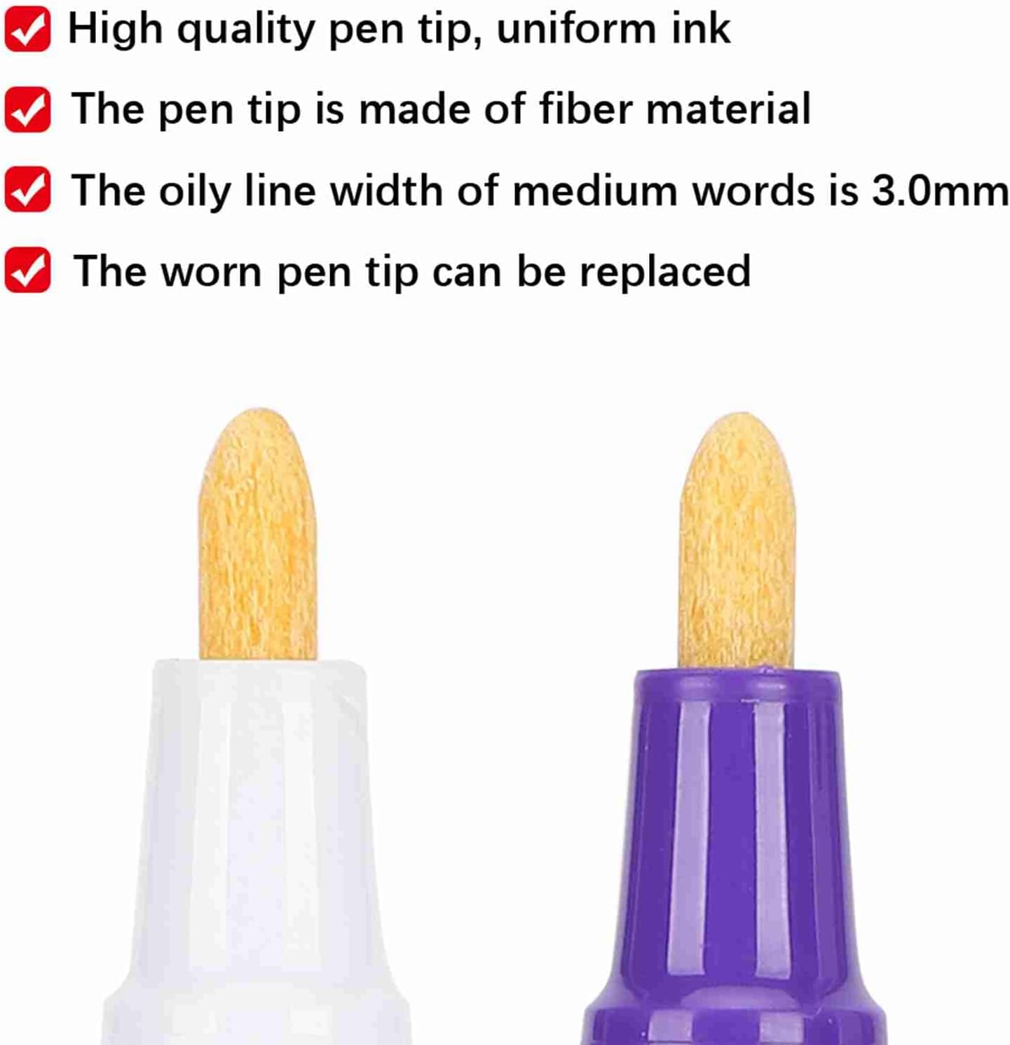 Paint Pen Refill Pack, Permanent Oil - Based Marker, White and Purple, Waterproof, 24pcs - Durable Fiber Tip, Multi - Surface Use, Ideal for Car, Tire, Glass, Metal