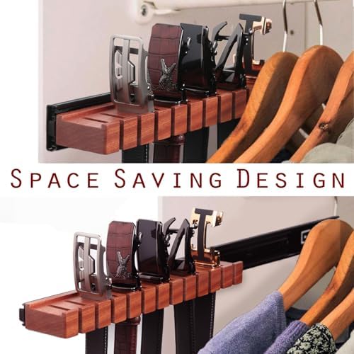 walnut 12 belts organizer with sliding system, side view