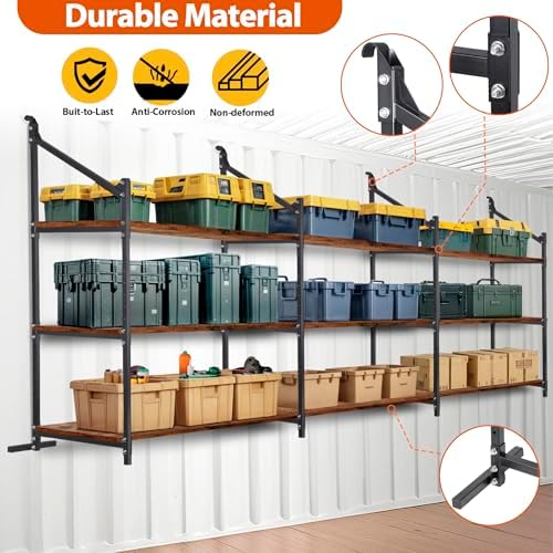shipping container shelving storage bracket 4pcs heavy duty shown in use