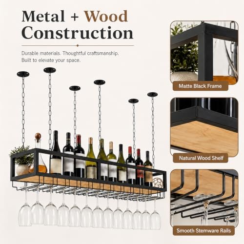 ceiling wine glass rack with glass holder, 55.1in, package contents