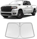 Foldable Sun Shade WODSTA Full Coverage Windshield Sunshade Compatible with Ram 1500 2019-2025 All Model 4-Layer Thickened Windows Visor 240T Polyester Windshield Sun Shade